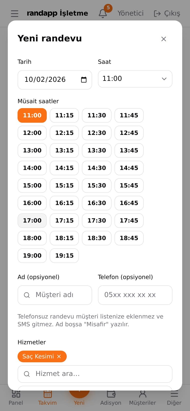 Yeni randevu formu