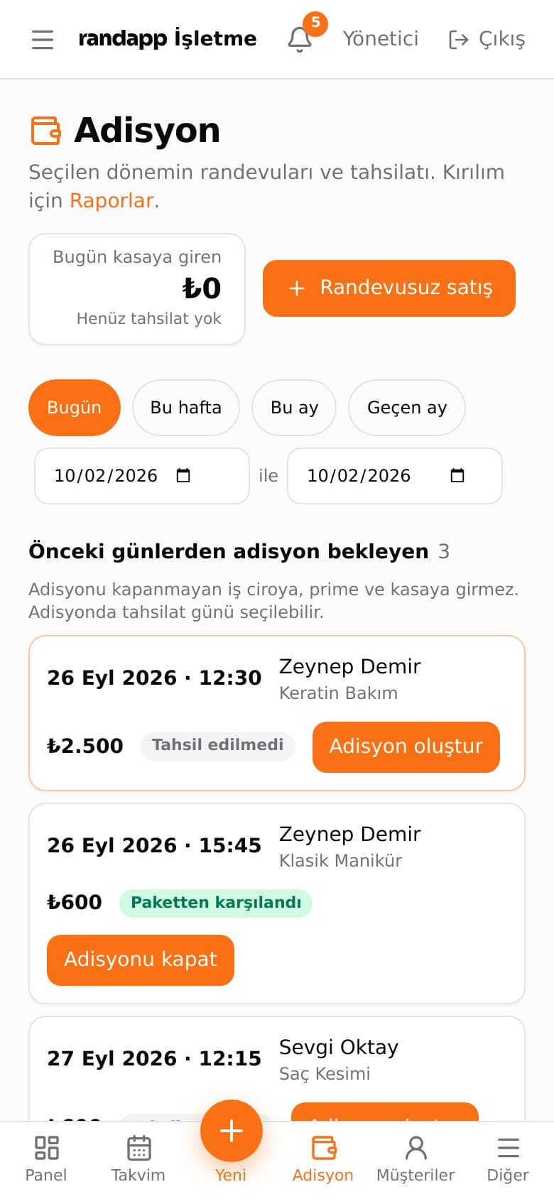 Adisyon listesi