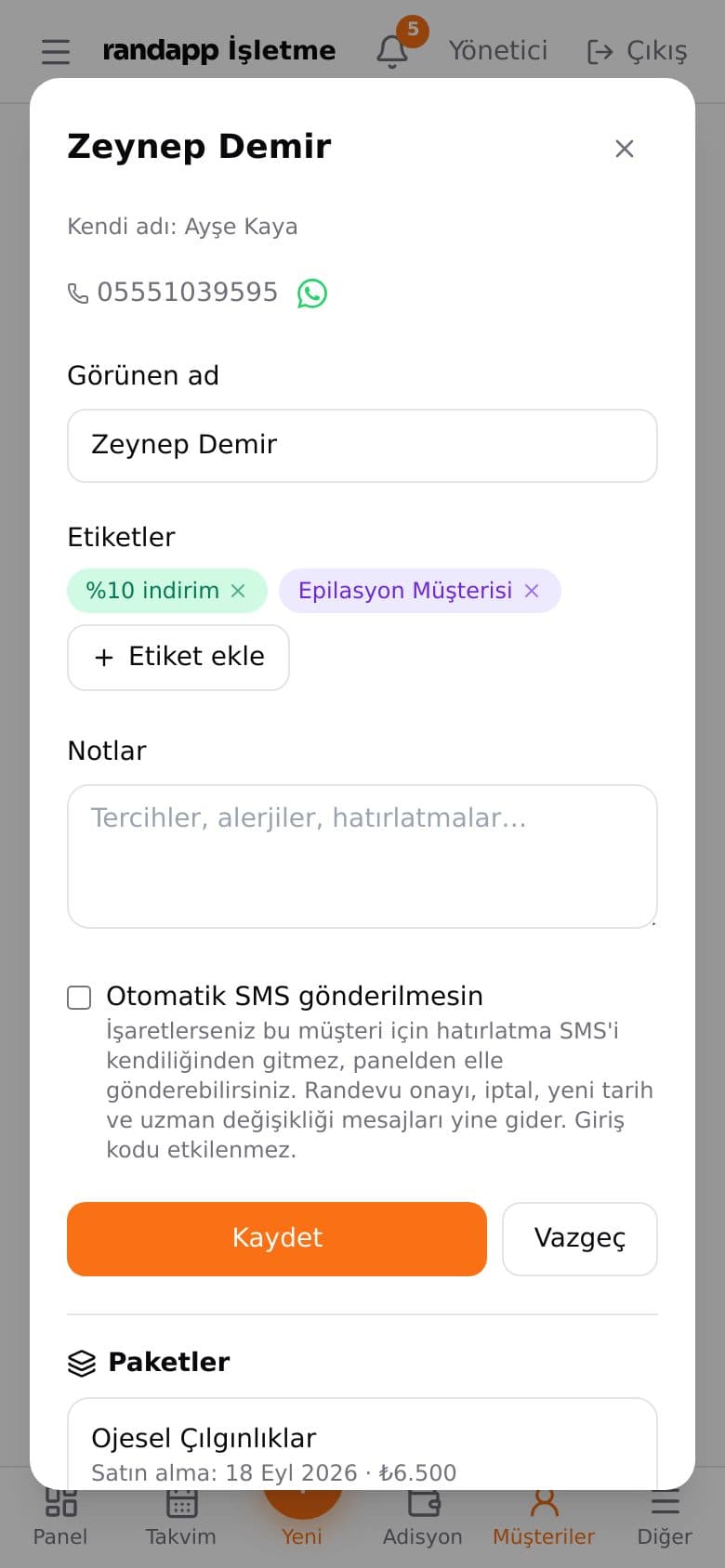 Müşteri kartı