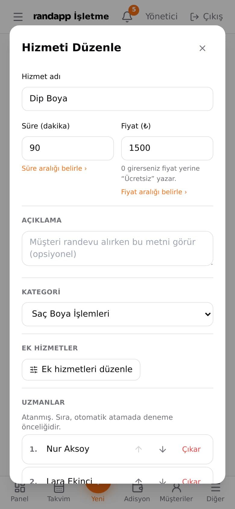 Hizmet düzenleme formu