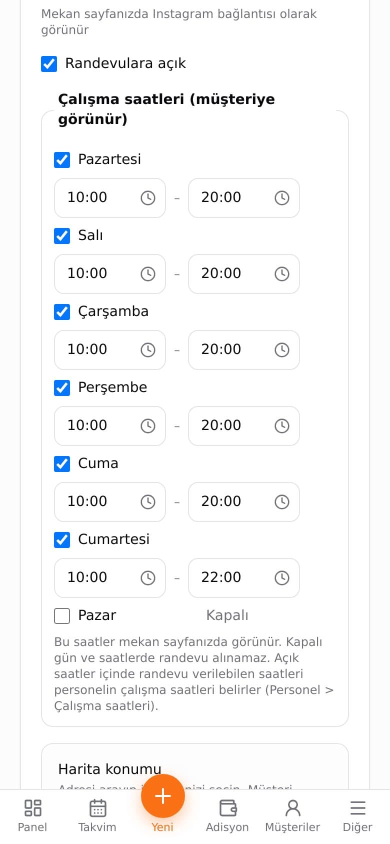 Salonun çalışma saatleri