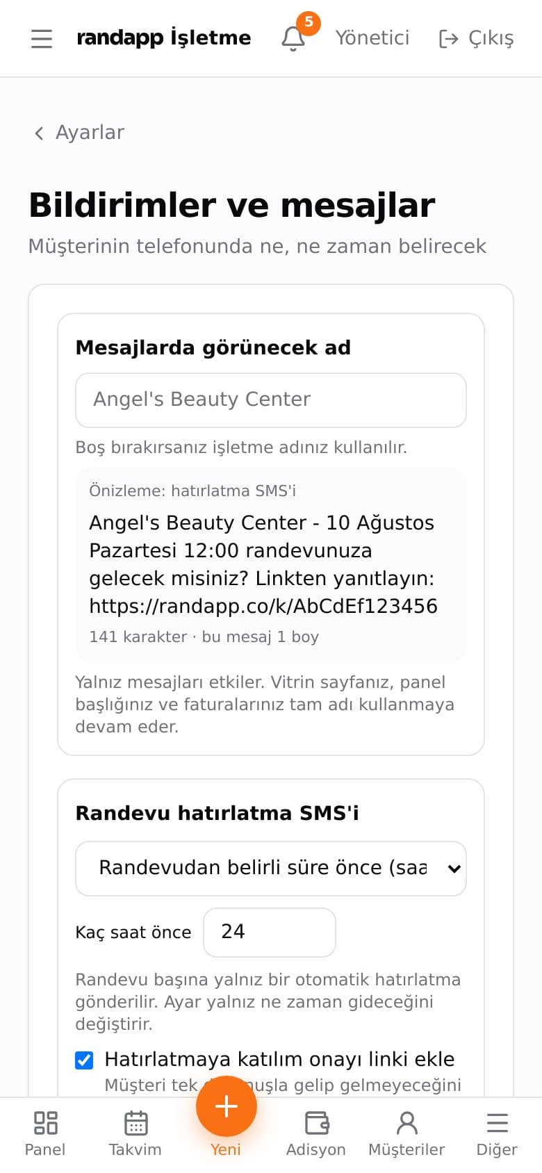 Mesaj ayarları