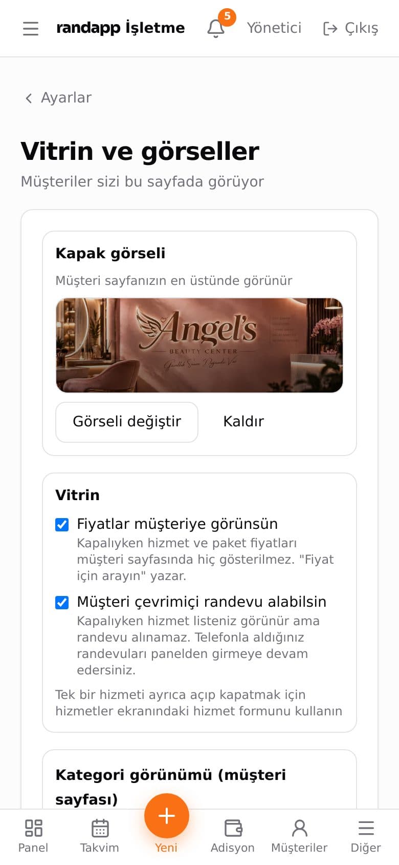Vitrin ayarları