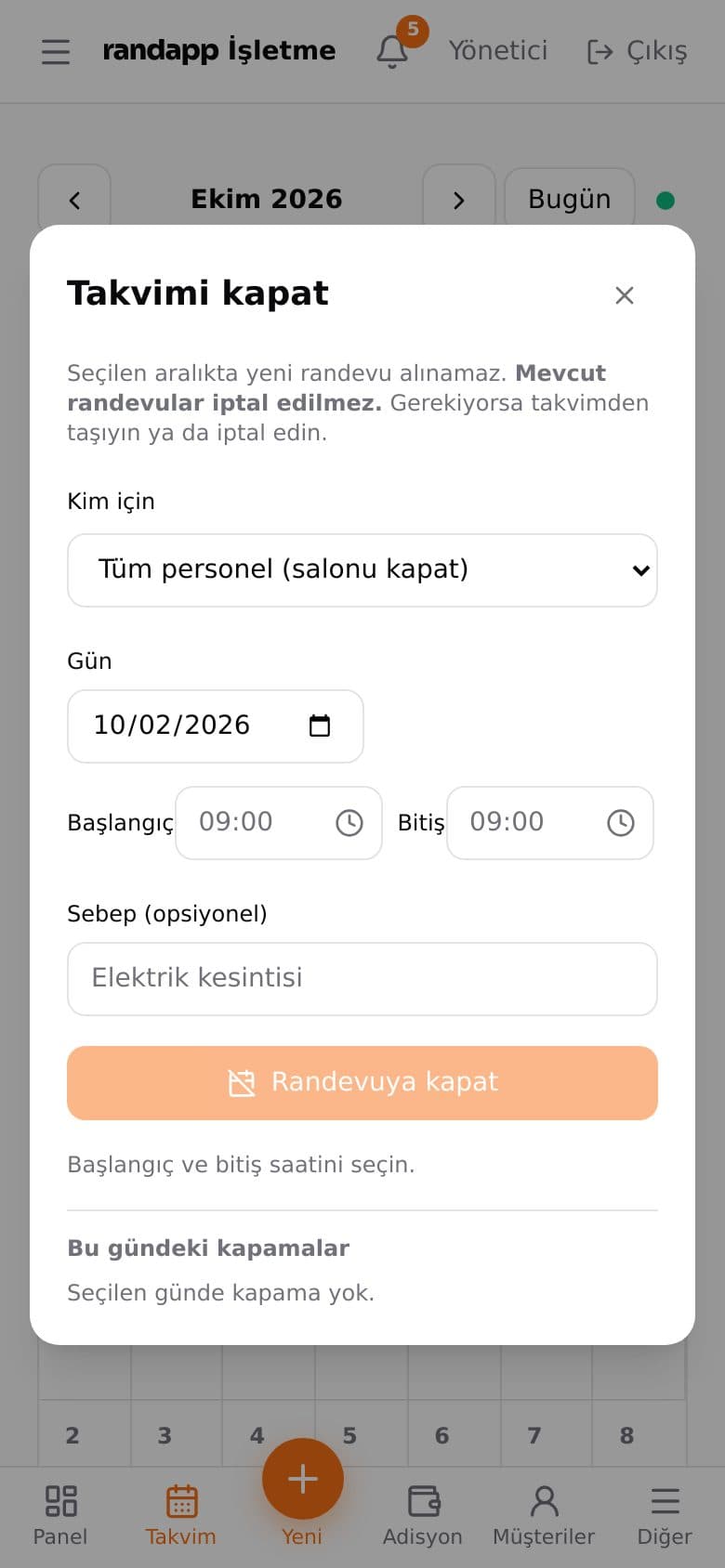 Saat kapatma ekranı