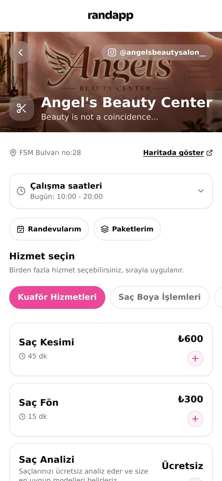 İşletme randevu sayfası
